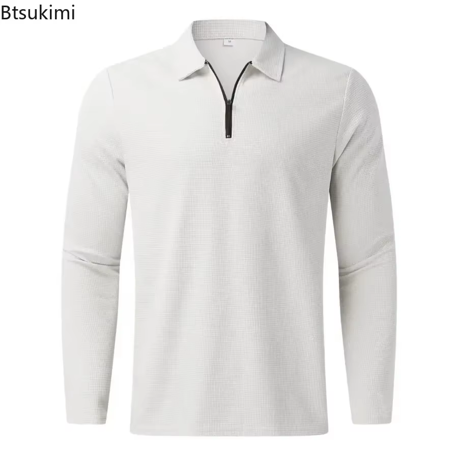 Nouveaux Polos Homme Tendance en Tissu Gaufré Confortable et Respirant – Hauts Décontractés à Manches Longues