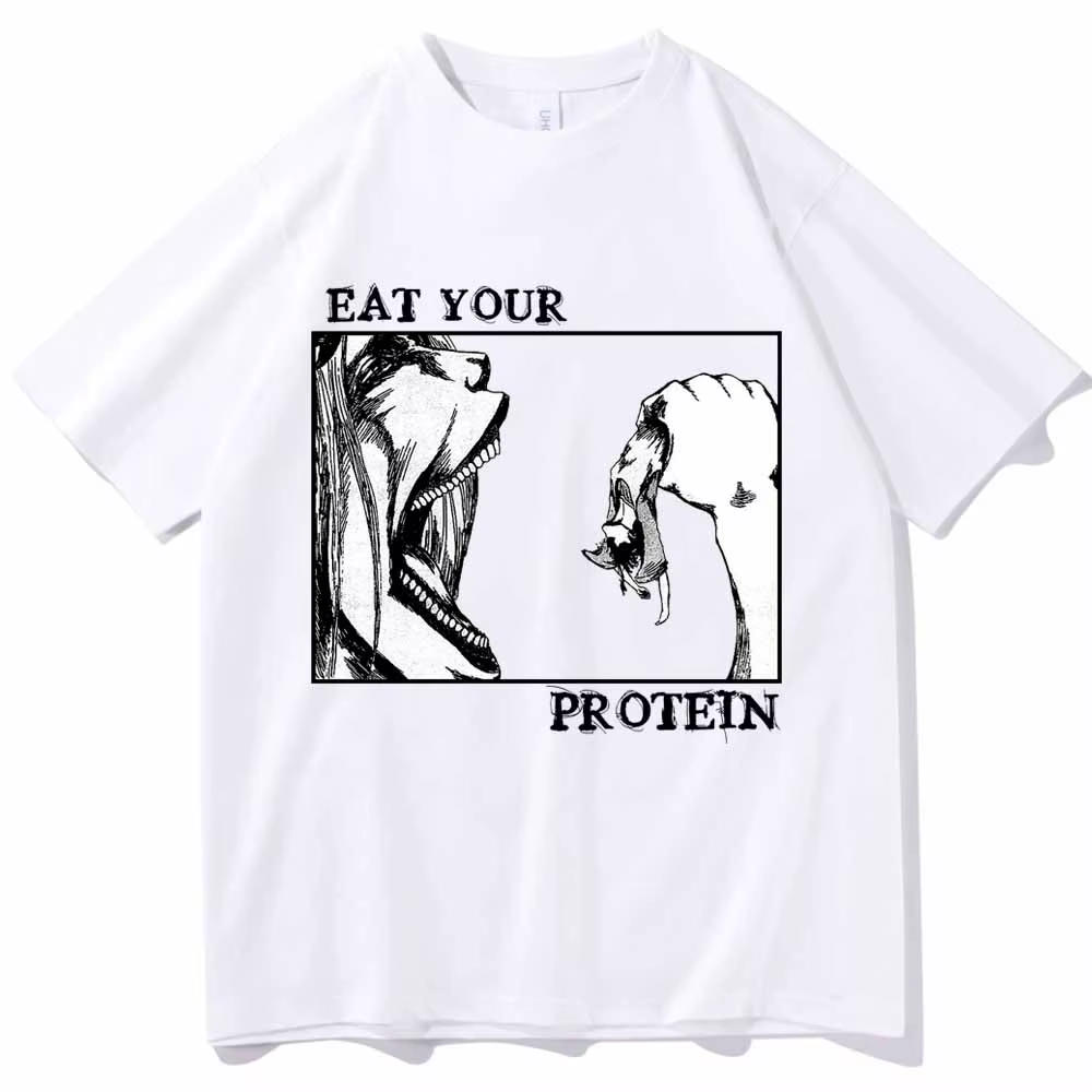 Attaque sur Titan T-Shirts manger votre protéine chemise homme femmes été décontracté col rond manches courtes chemises