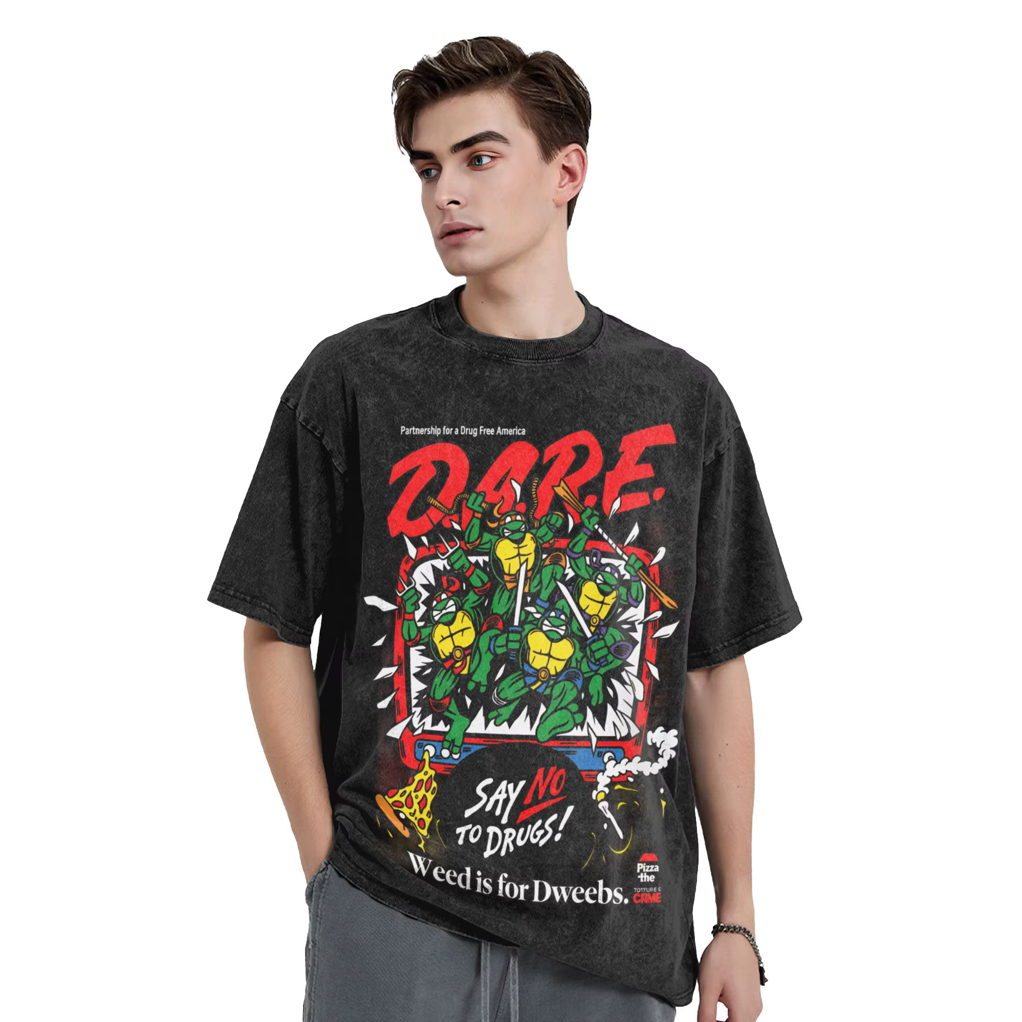 T-shirt streetwear délavé TMNT D.A.R.E. Just Say No Cotton T-Shirts
