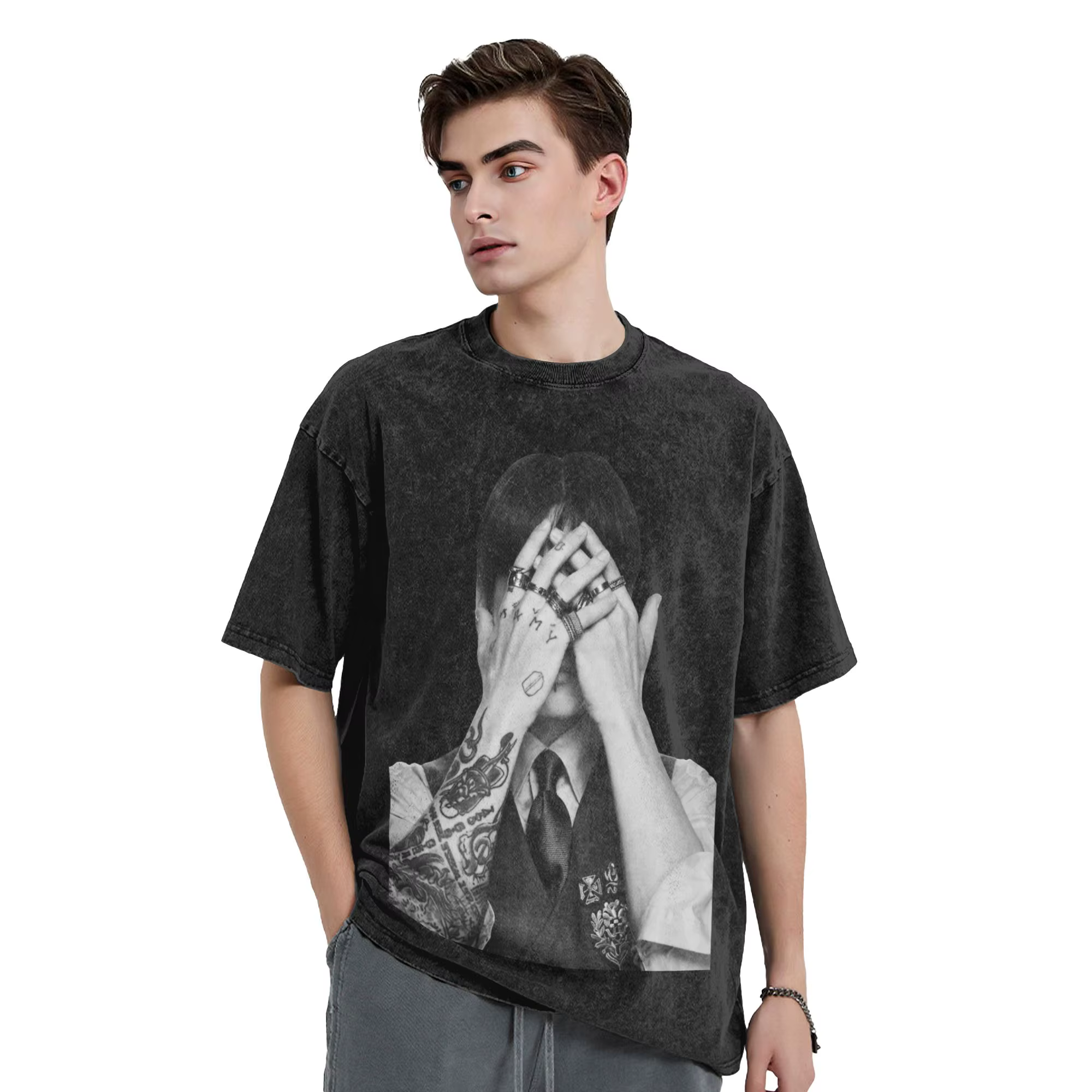 T-shirt Jungkooks Hip Hop délavé 100% coton Harajuku