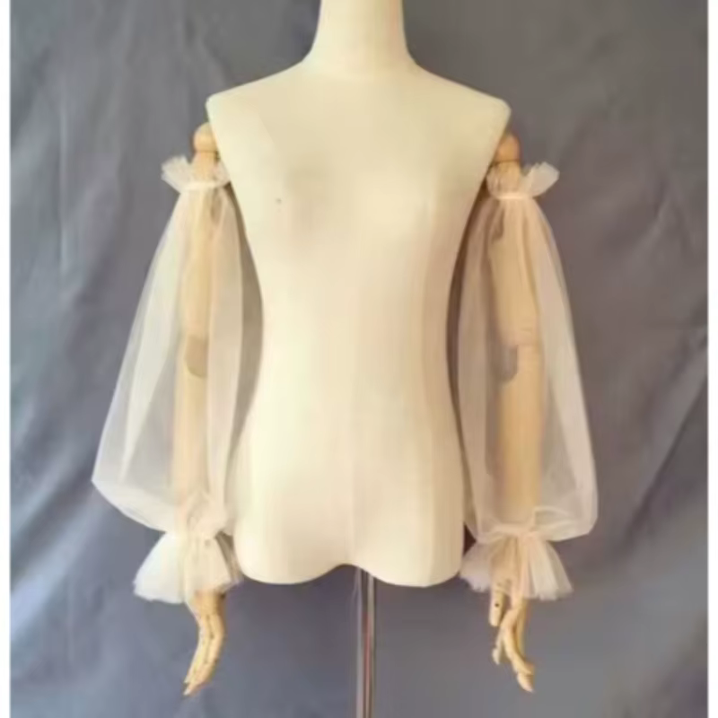 Robe de mariée en tulle pour femme, manches parfaites, costume de fête