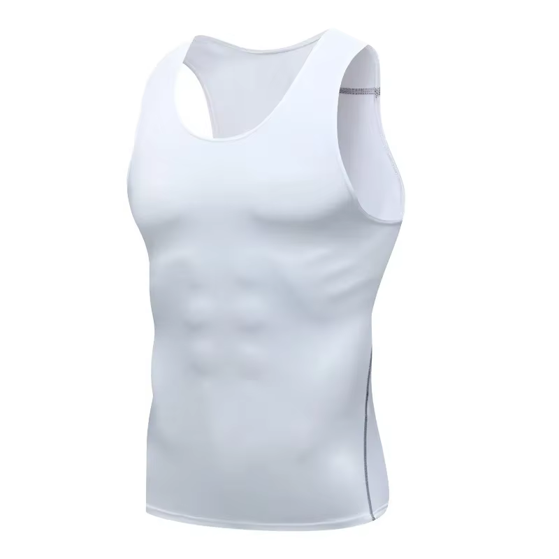 Nouveau T-shirt extensible ajusté sans manches pour hommes