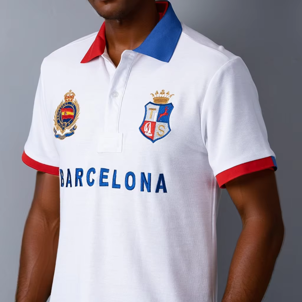 Polo en coton de haute qualité pour hommes Fans de football de Barcelona Symbole "Barca" brodé Cadeau du Nouvel An