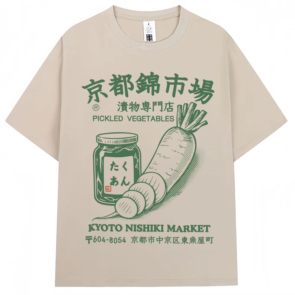 Style japonais Kyoto Nishiki marché imprimé T-shirt mode Vintage hommes femmes T-shirts surdimensionné coton décontracté