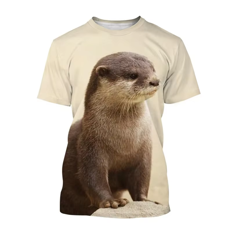 Populaire impression 3D Animal loutre T-shirt été hommes décontracté col rond