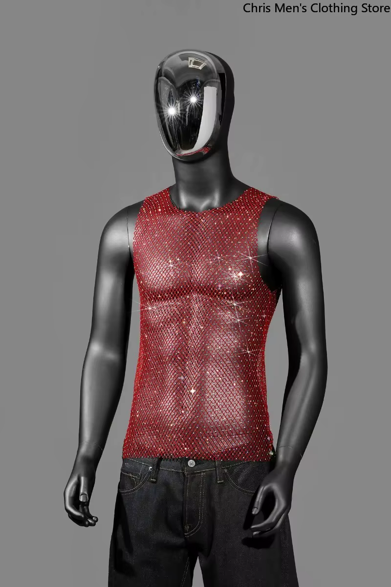 Gilet brillant transparent sexy pour hommes