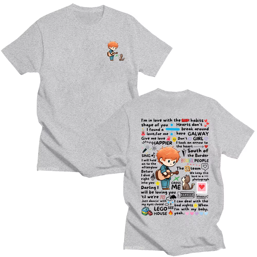 Ed Sheeran Graffiti motif t-shirt nouveau à la mode décontracté femmes hommes vêtements Y2k coton T-shirts mode ample haut t-shirt