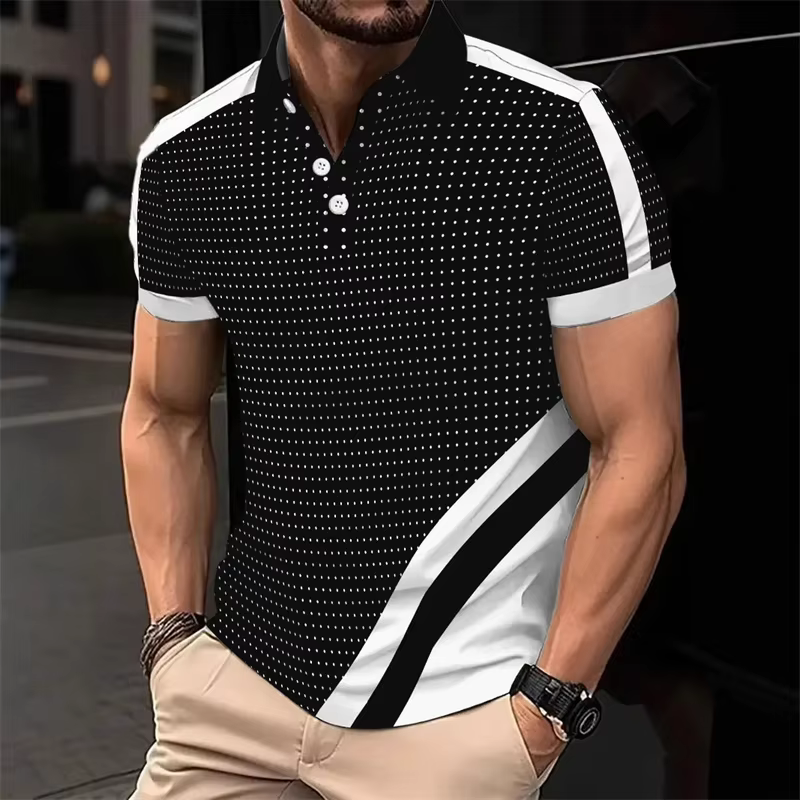 Chemises polo rétro à motif de points pour hommes