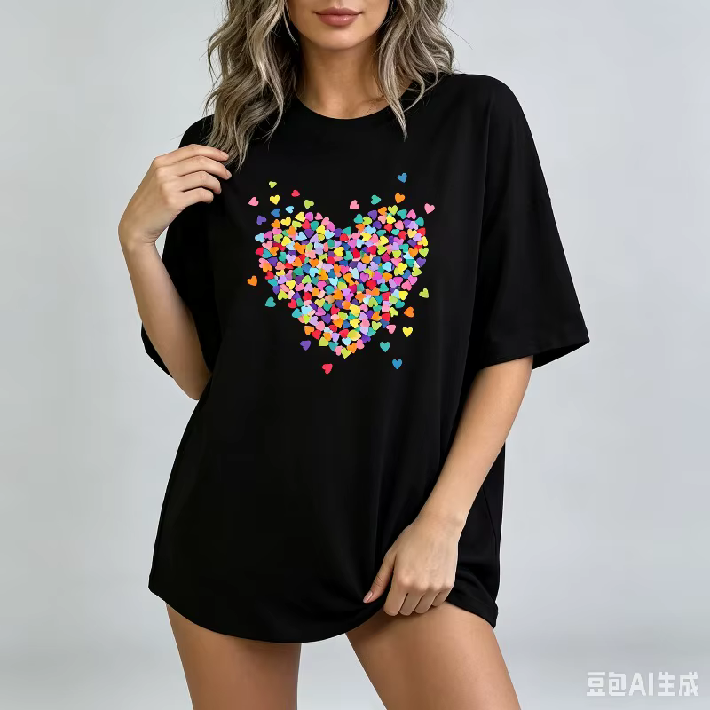 T-shirt coloré à imprimé cœur pour femme