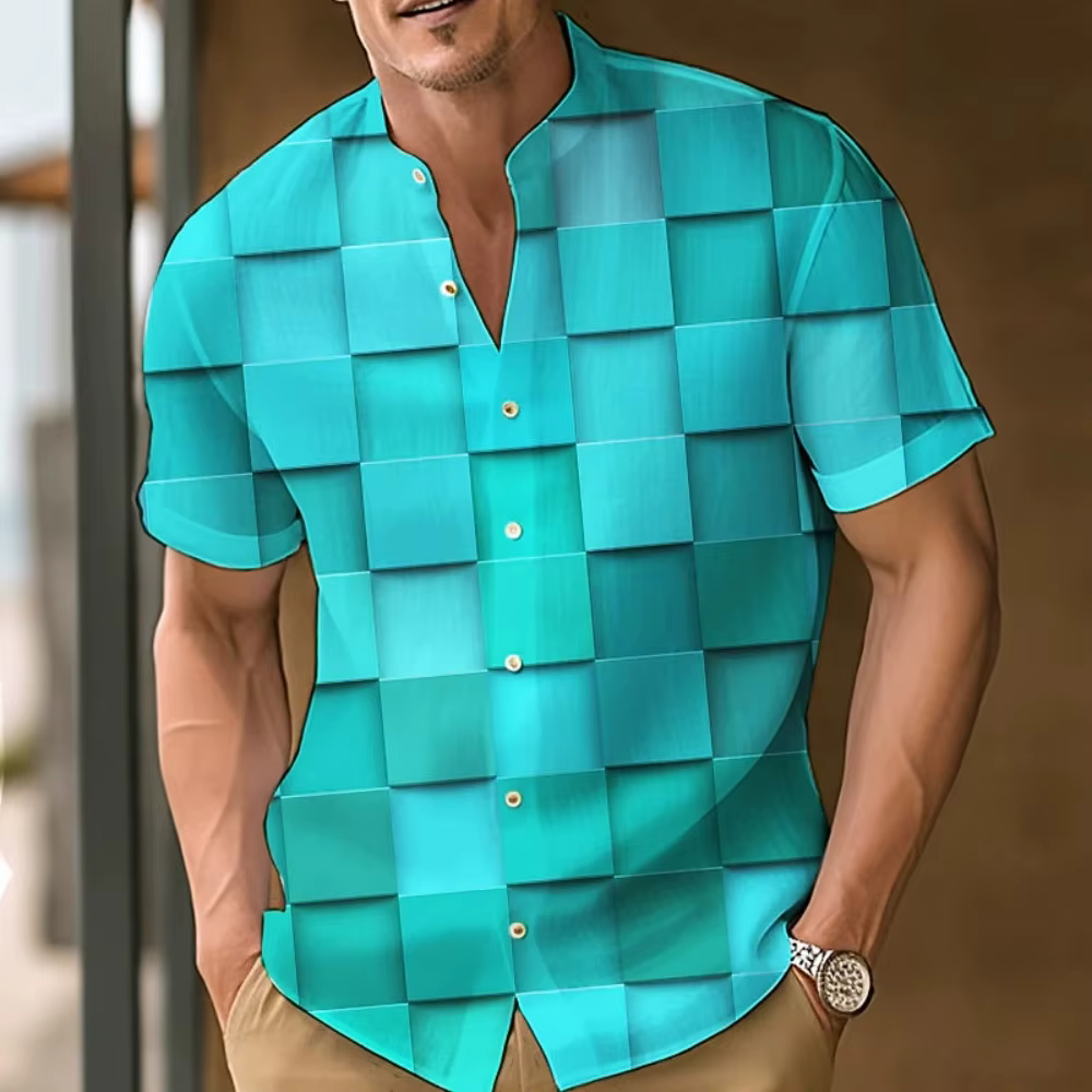 Chemise imprimée à carreaux 3D pour hommes