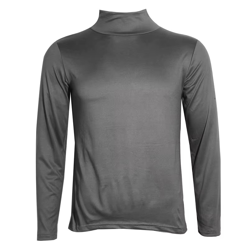 T-shirts à col haut pour hommes mode solide mince à manches longues T-shirt mâle