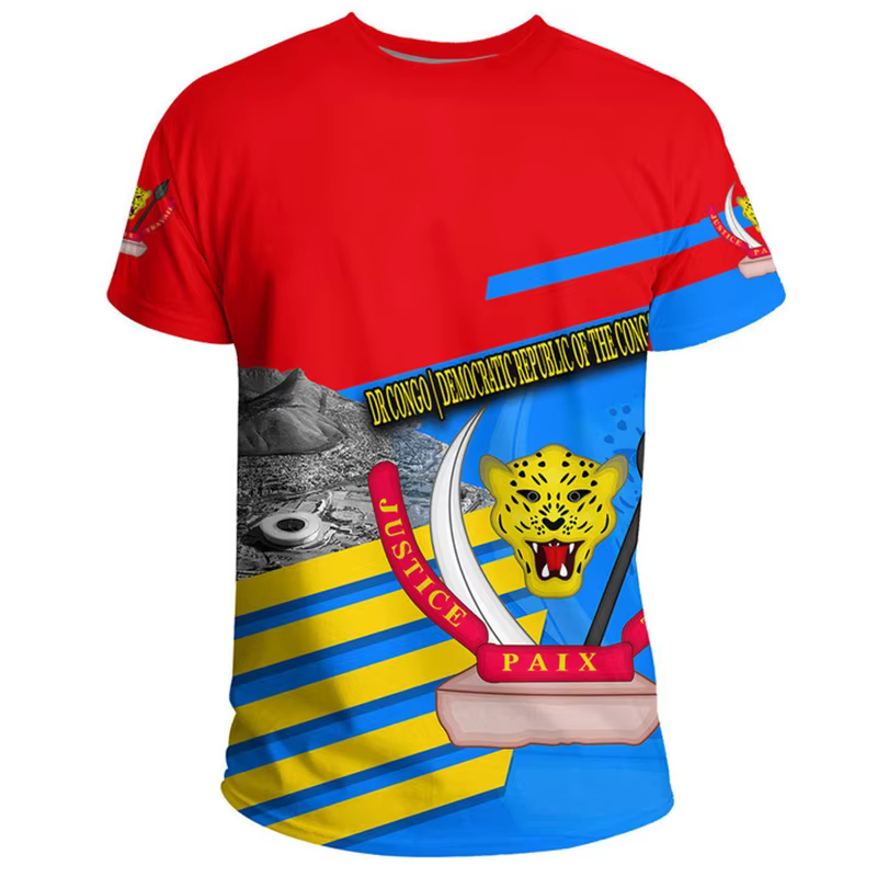 République démocratique du Congo drapeau impression 3D emblème National T-shirt été décontracté col rond t-shirts à manches courtes hauts