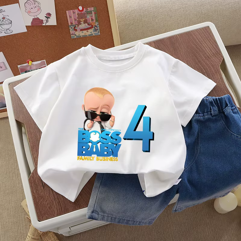 T-shirt mignon Baby Boss numéro 1-10, vêtements d'été à manches courtes pour garçons, vêtements d'anniversaire, vêtements décontractés de dessin animé pour l'extérieur, chemises Kawaii