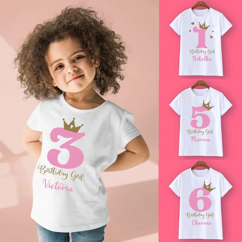 T-Shirt Personnalisé avec Couronne et Nom pour Fille de 1 à 10 Ans, Vêtements de ix, Cadeaux à la Mode