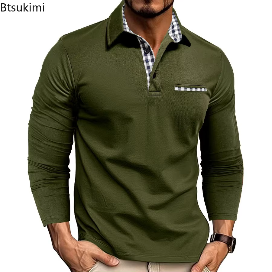 Nouveaux Polos Homme Manches Longues 2026 – Collection Printemps-Automne – Coupe Slim Décontractée – Col Rabattu – Hauts Tendance de Haute Qualité – T-shirts Masculins