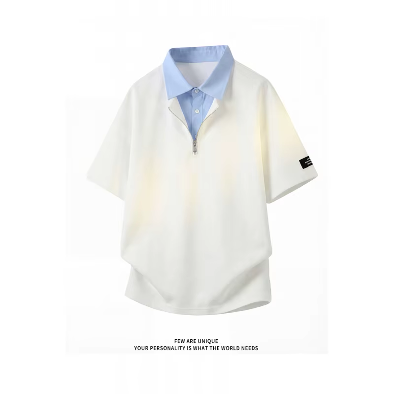 Chemises polo tendance à demi-zip bicolores pour hommes