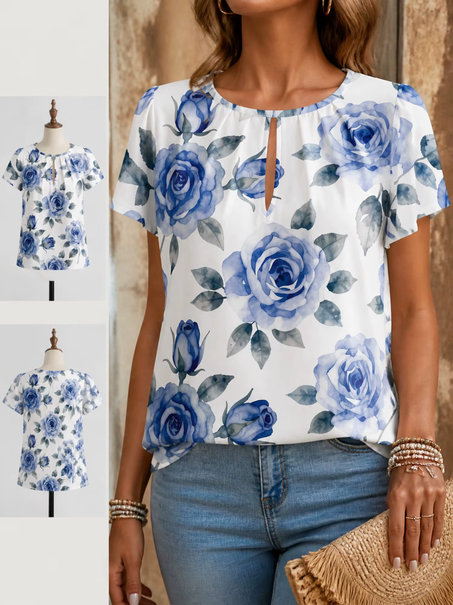 Nouveau T-shirt Femme 2026, Idéal pour les Vacances à la Plage, Col Rond Manches Courtes Imprimé Ample Décontracté Tendance