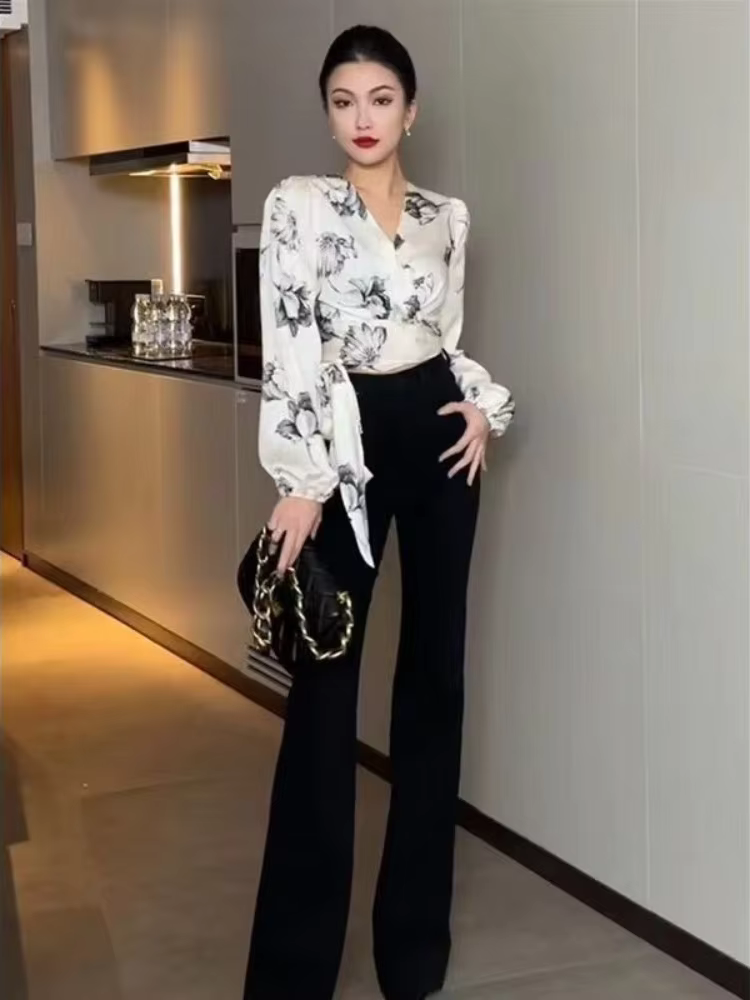 Chemisier femme assez et pas cher Sexy asymétrique Cool Floral beau haut à volants en mousseline de soie tendances chemise en Satin femme jeunesse décontracté