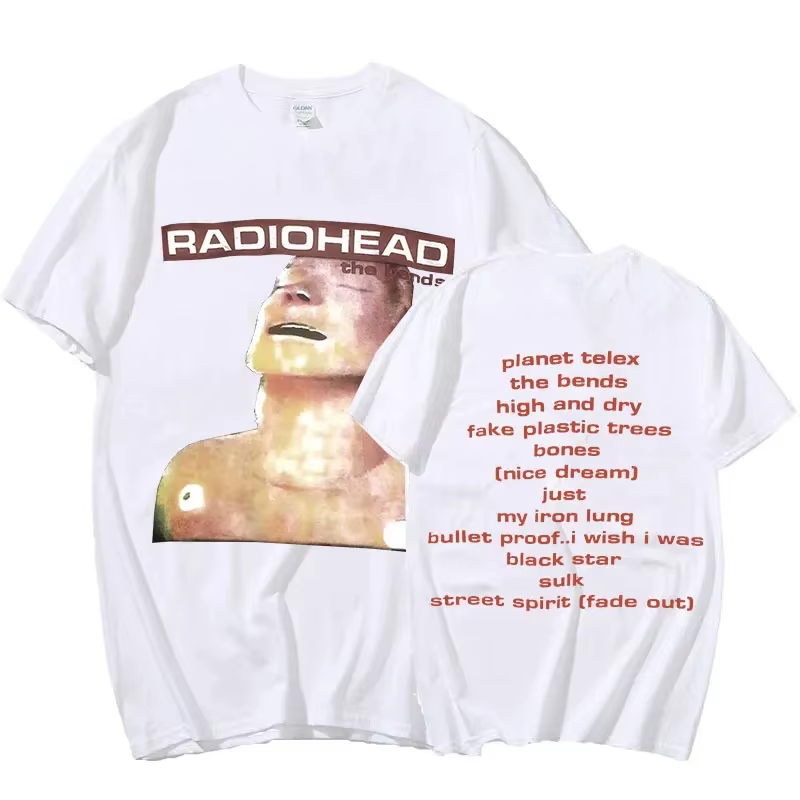 Vintage groupe de Rock Radiohead t-shirt hommes 100% coton T-shirts Hip Hop les courbes Album de musique impression