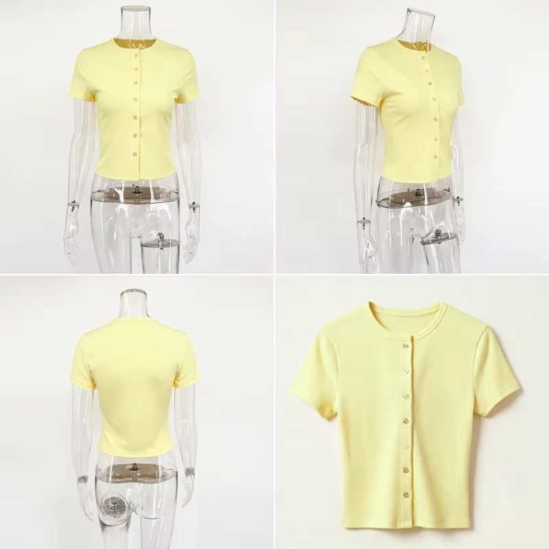 Nouveau T-shirt Tuularose pour femme – Haut décontracté uni à col rond et coupe ajustée