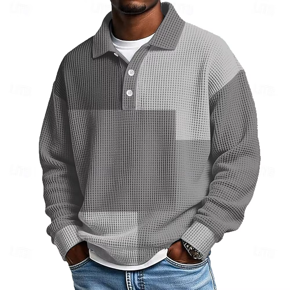 Polo rétro à manches longues pour homme – Haut à col rabattu color block pour les sorties décontractées
