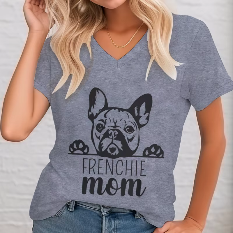 T-shirt graphique à col en V pour femme