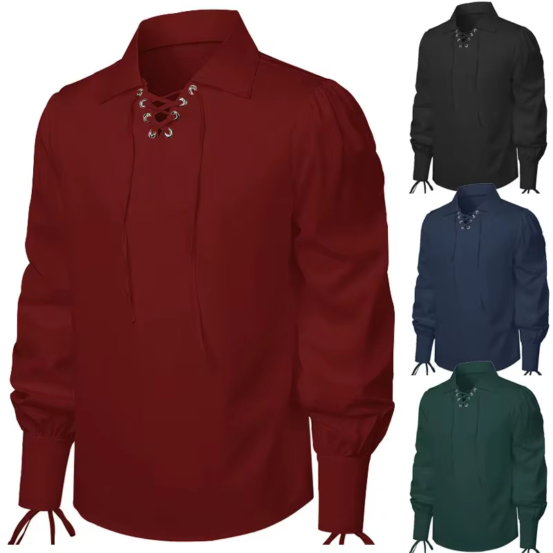 Chemise rétro médiévale à manches longues pour hommes et femmes