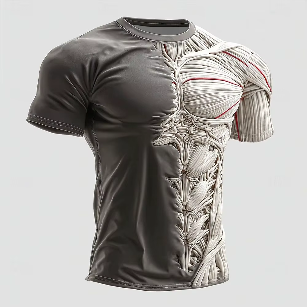 T-shirts Horreur Squelette Musculaire Humain Imprimé 3D Homme Femme Manches Courtes Col Rond Hauts Décontractés