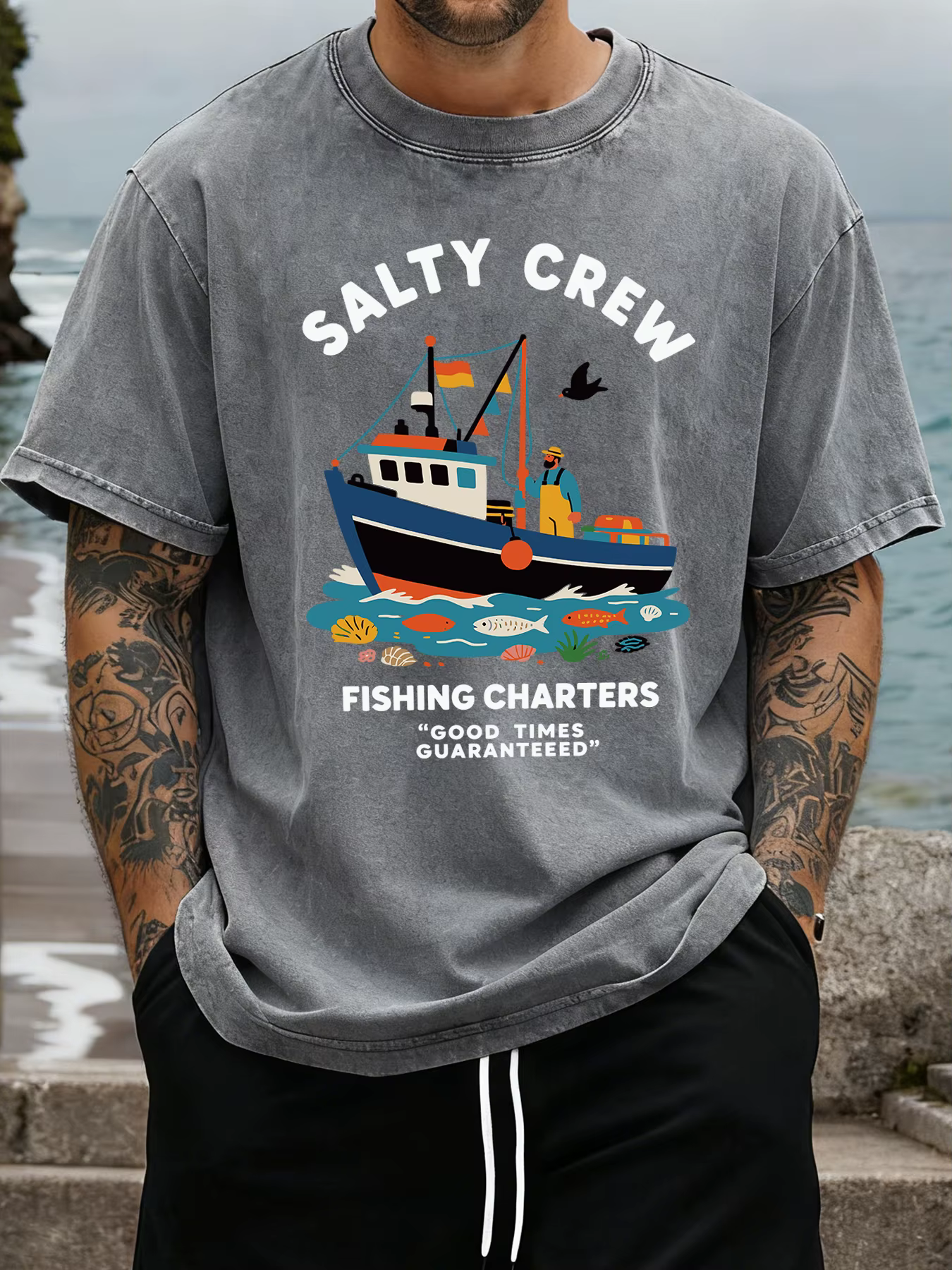 T-shirt vintage délavé Salty Crew Fishing Charters pour hommes