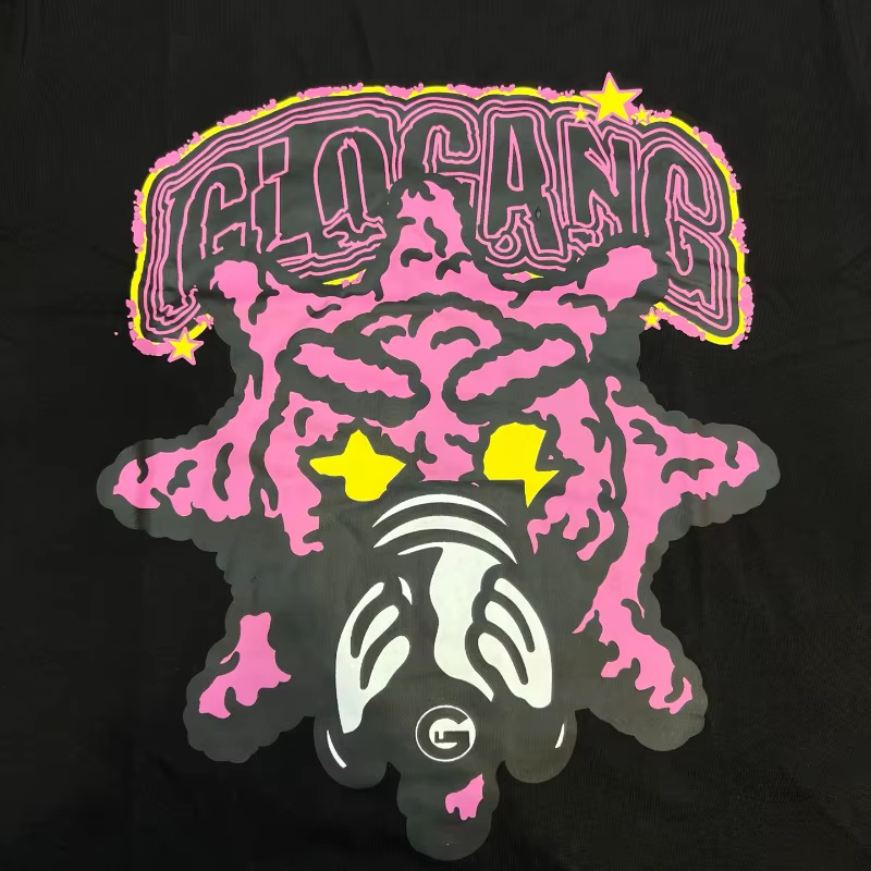 T-shirt Streetwear Punk pour Homme – Motif Masque Cartoon Glo Gang et Étoile – Coupe Ample Décontractée en Coton