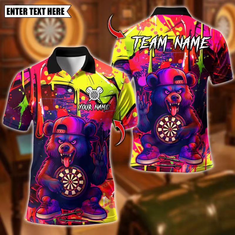 Polo ours coloré imprimé en 3D pour hommes