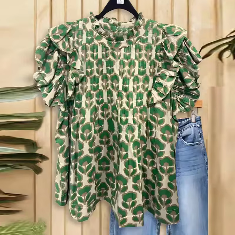 T-shirt d'été à manches courtes et col en V pour femme