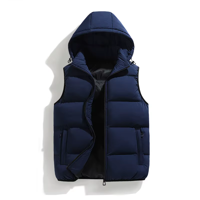 Gilets en fibre de duvet à capuche pour hommes avec poches, veste coupe-vent monochrome, gilet décontracté, grande taille, mode masculine chaude, hiver