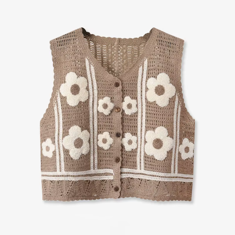Débardeur en Crochet à fleurs pour femmes et adolescentes
