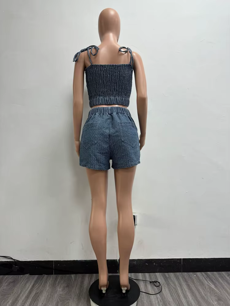 Sexy jean tenue femmes ensembles sans manches sangle haut court Shorts costume 2025 vêtements d'été décontracté Denim