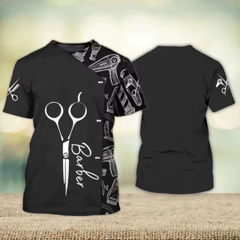 Barbier coiffeur modèle T-Shirt pour femmes Salon esthéticienne 3D imprimé t-shirts été hauts amples manches courtes
