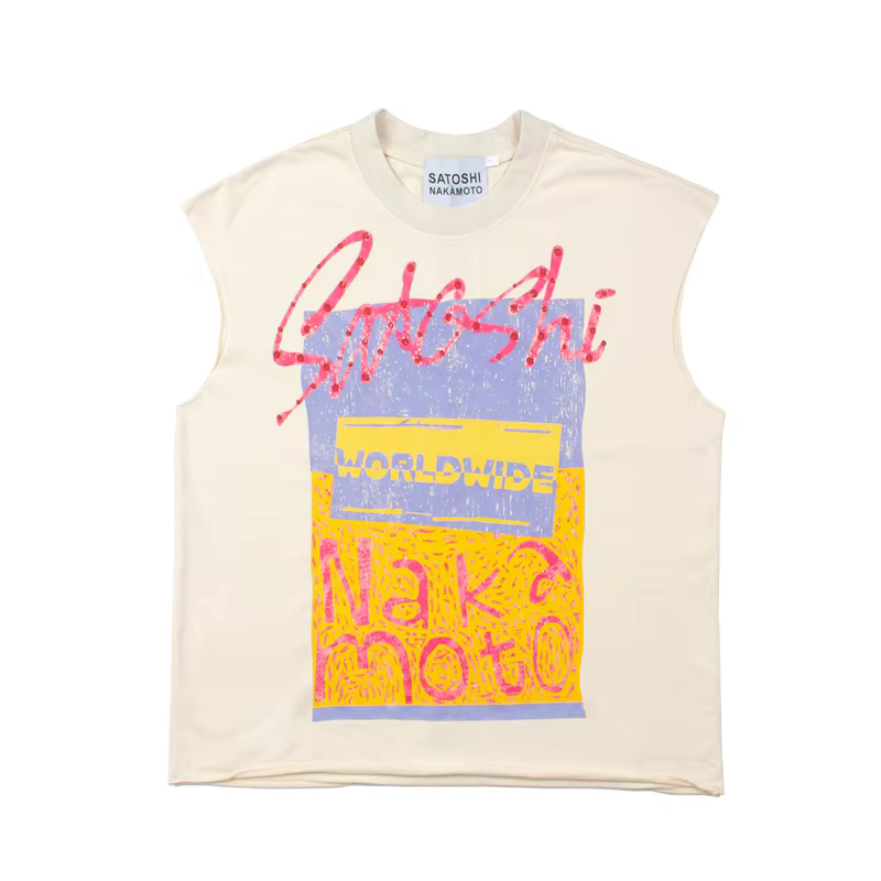 VINTAGE SATOSHI Vest Washed Popsicle Print T-shirt sans manches pour hommes et femmes