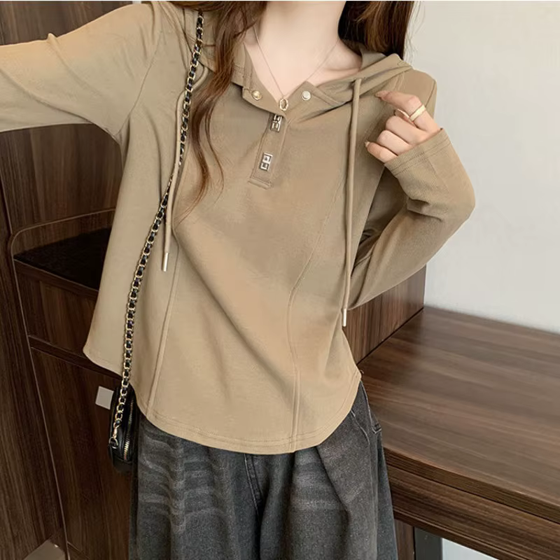 T-shirt à capuche à manches longues pour femme, demi-zip, ourlet incurvé, coupe slim, décontracté, pour l'automne et l'hiver