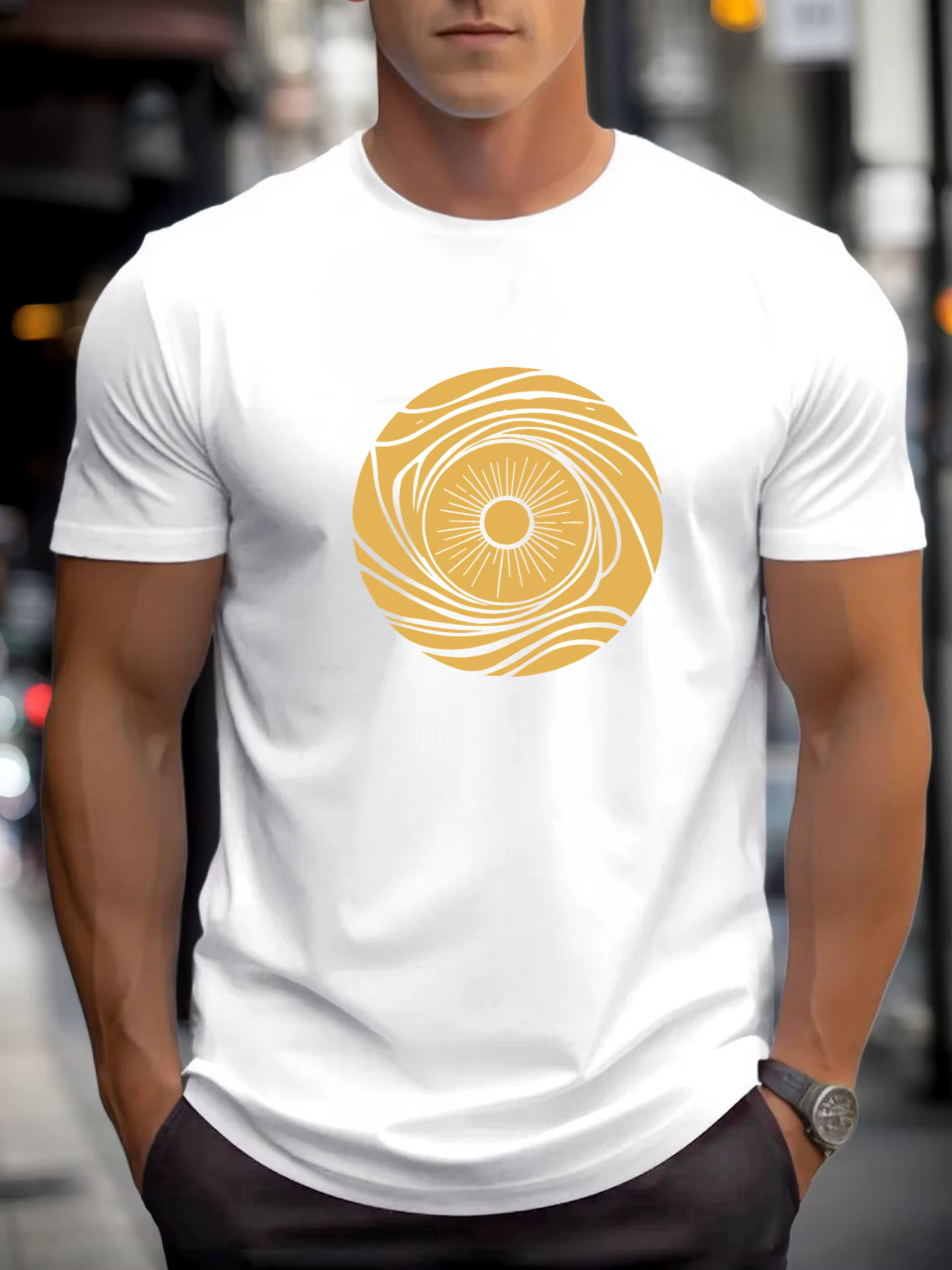 T-shirt pour hommes sun vortex 100 % coton impression graphique été