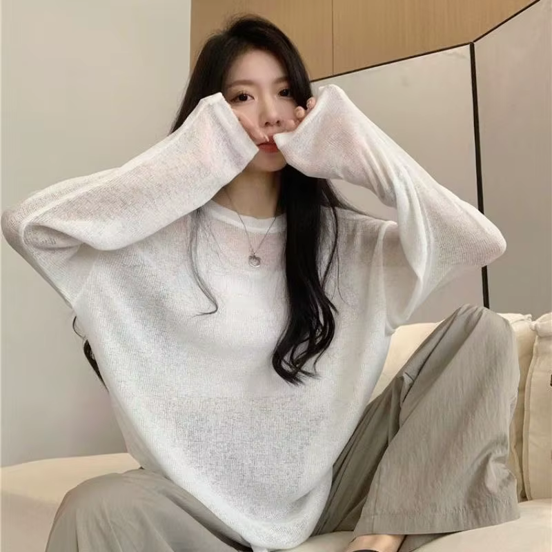 Femmes surdimensionné T-shirt printemps été col rond décontracté mode ample mince à manches longues haut pulls Chic