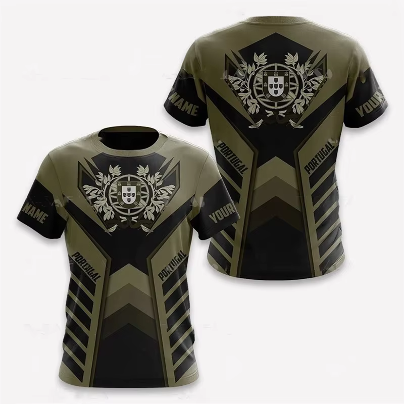 T-shirt imprimé emblème national du Portugal pour hommes, divers motifs, design de rue, col rond, rayé, 03/Casual Tees