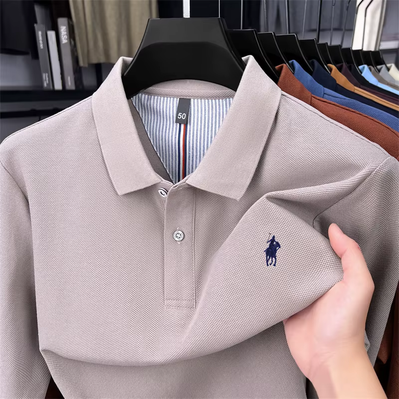 100% coton marque haut de gamme à manches longues polo shirt nouveau Paul Pony brodé luxe confortable hommes d'affaires