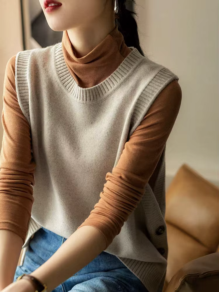Nouvelle mode 100% laine mérinos femmes pull gilet automne hiver femme tricots solide