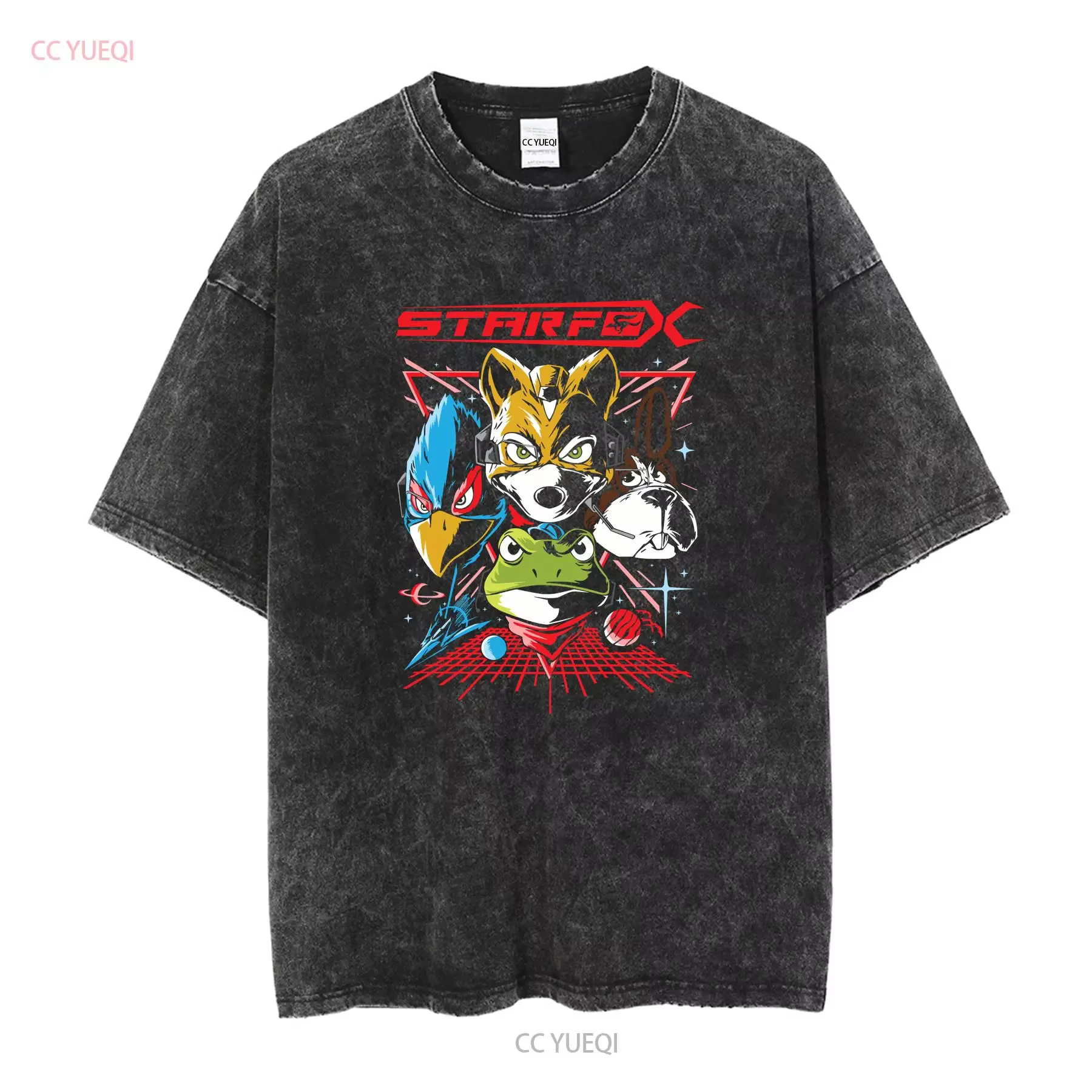 Star Fox t-shirt noir jeux vidéo S M L XL vintage délavé graphique décontracté homme étiré vêtements de créateur doux confortable