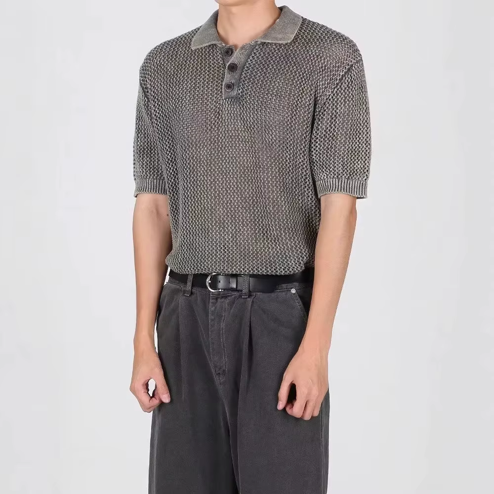 Polo homme d'été léger ajouré à manches courtes