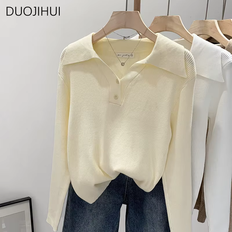 Pull à Manches sulfet Col Polo pour Femme