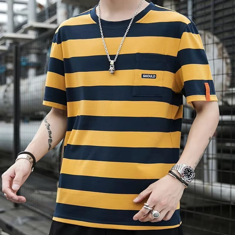 T-shirts pour hommes chemises amples hauts à rayure T-shirt