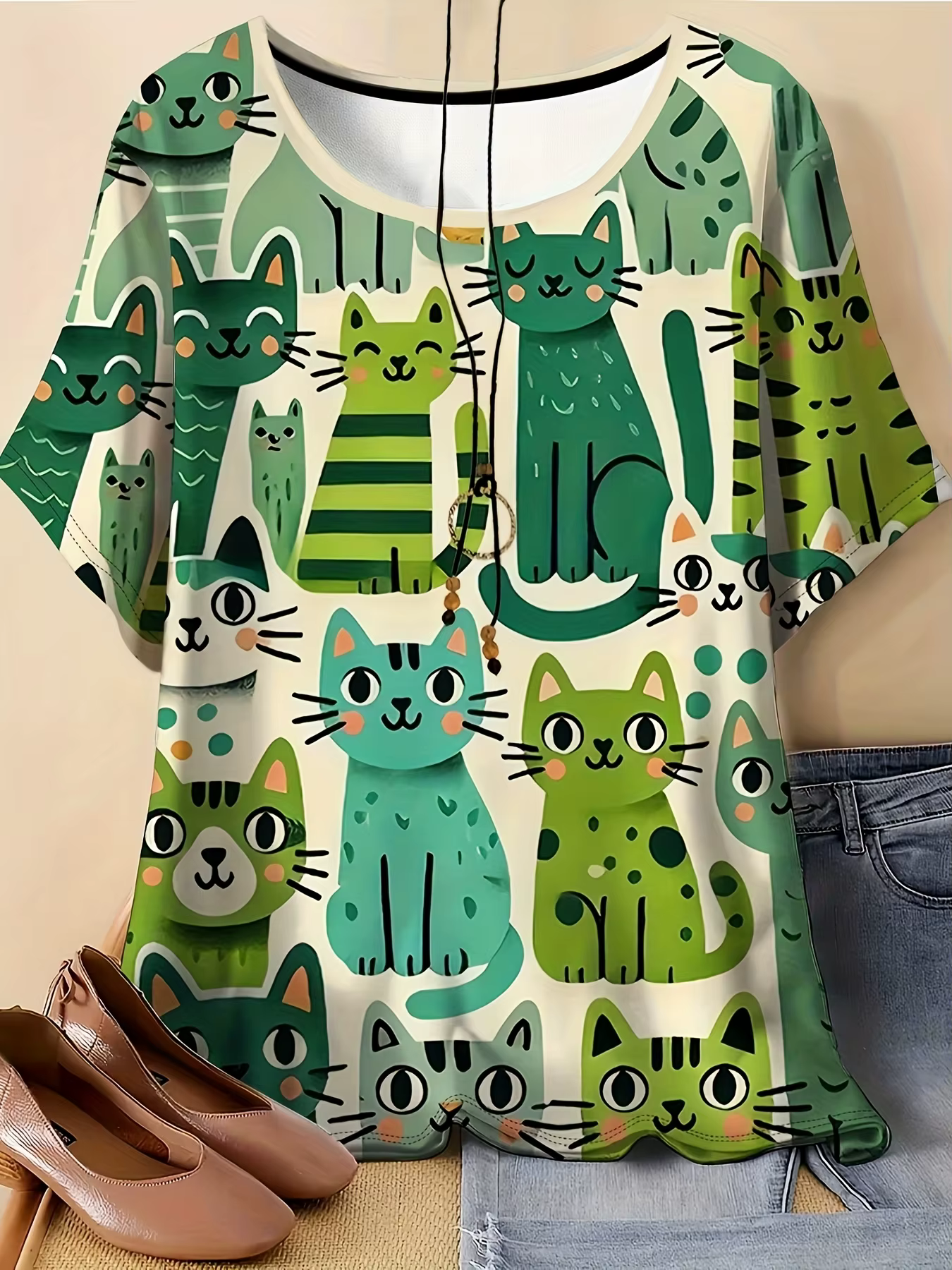 T-shirt pour femmes, imprimé chat 3D