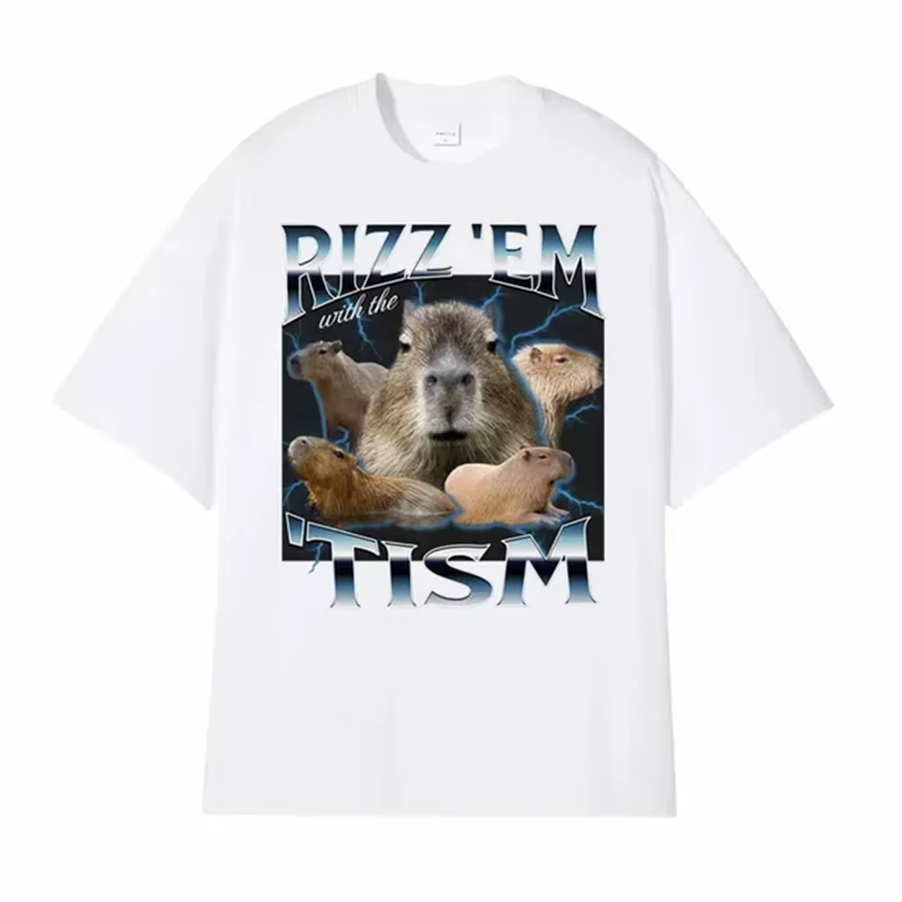 Rizz Em avec le Tisme rétro T-shirt drôle mignon Kawaii Capybara Meme