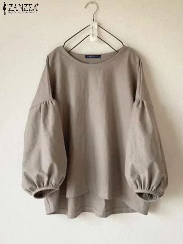 Chemise Vintage à Manches sulfet Col Rond pour Femme